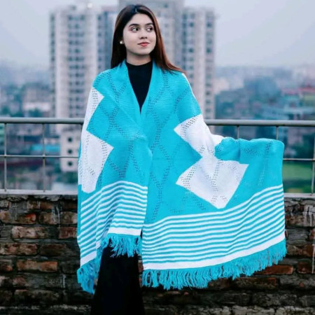 Trendy Shawl White and Sky Blue Color